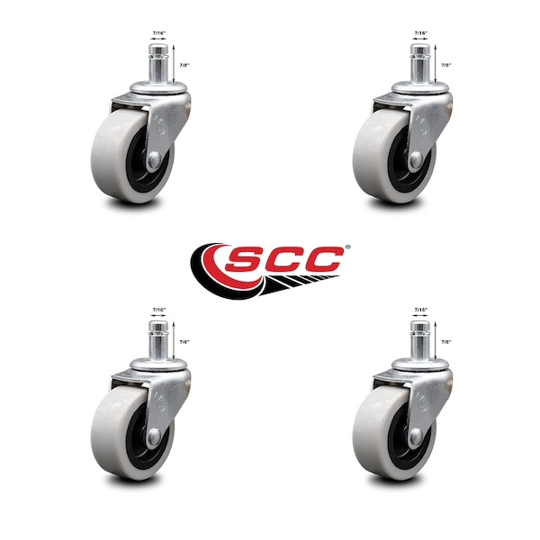 2 Inch Thermoplastic Rubber Wheel 7/8 Grip Ring Stem Caster SCC, 4PK